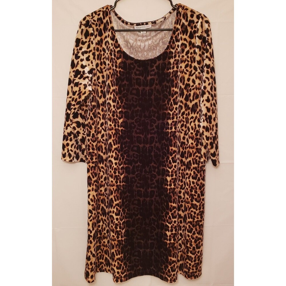 Isaac MizrahI Live Cheetah Print Pencil Velvet Dress 3/4 Sleeve Sz L NWOT